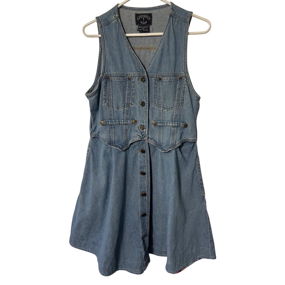Vintage Solutions Original Denim Vest Dress Blue Medium Wash Button Front Small